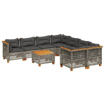 Set Divano da Giardino 9 pz con Cuscini Grigio in Polyrattan - homemem39