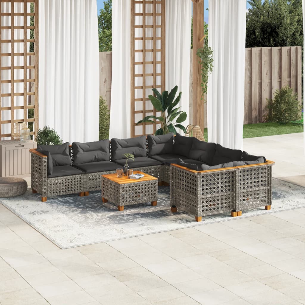 Set Divano da Giardino 9 pz con Cuscini Grigio in Polyrattan - homemem39
