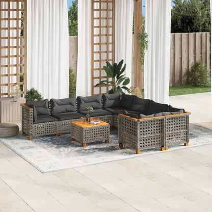 Set Divano da Giardino 9 pz con Cuscini Grigio in Polyrattan - homemem39