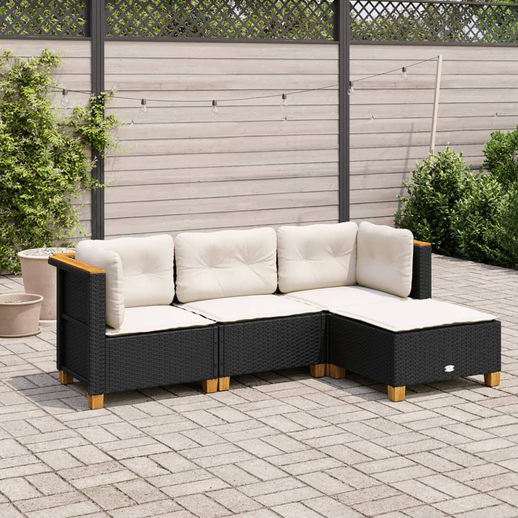 Set Divani da Giardino 4 pz con Cuscini Nero in Polyrattan - homemem39
