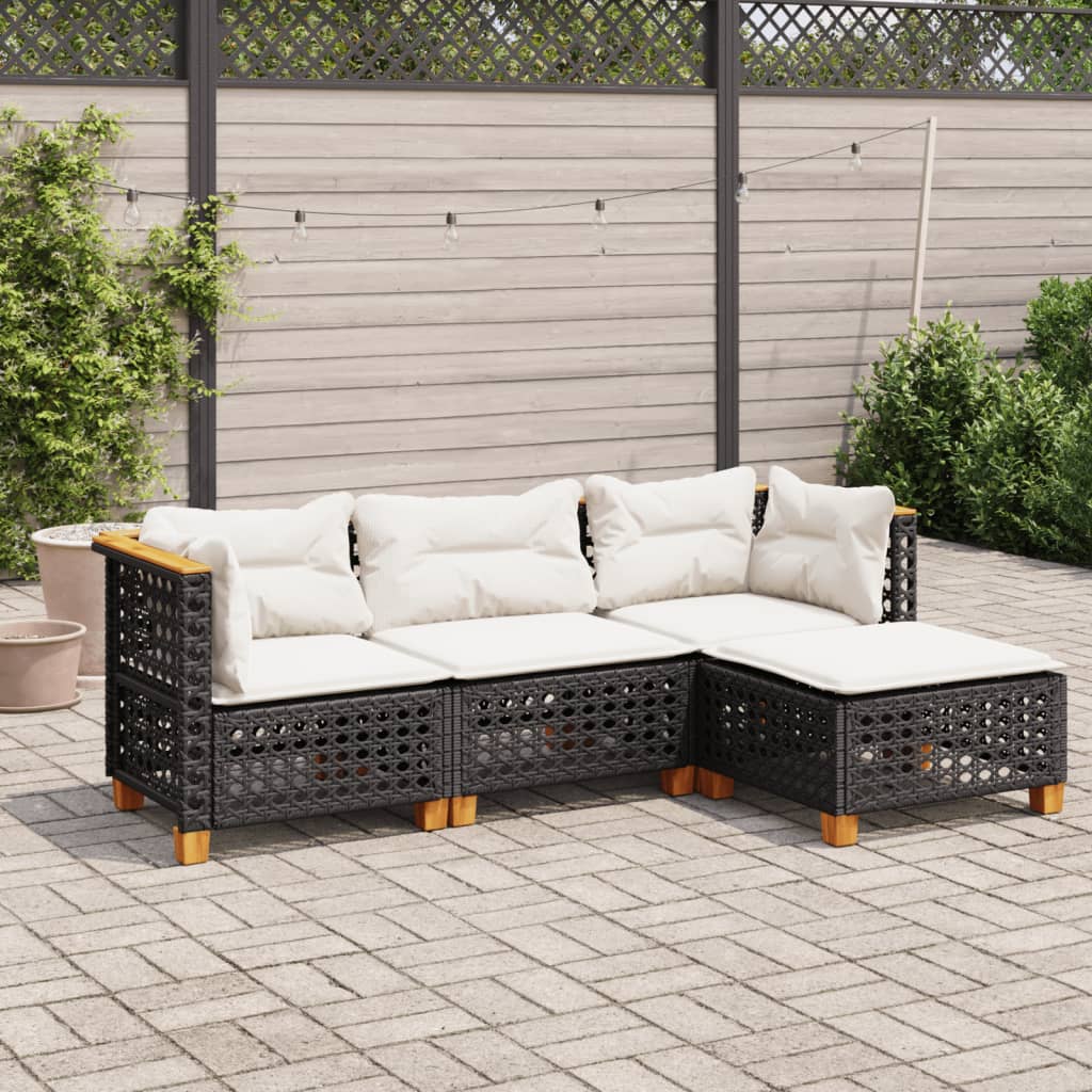 Set Divani da Giardino 4 pz con Cuscini Nero in Polyrattan - homemem39