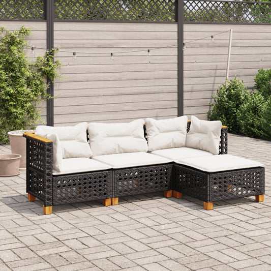 Set Divani da Giardino 4 pz con Cuscini Nero in Polyrattan - homemem39