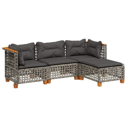 Set Divani da Giardino 4 pz con Cuscini in Polyrattan Grigio | homemem39