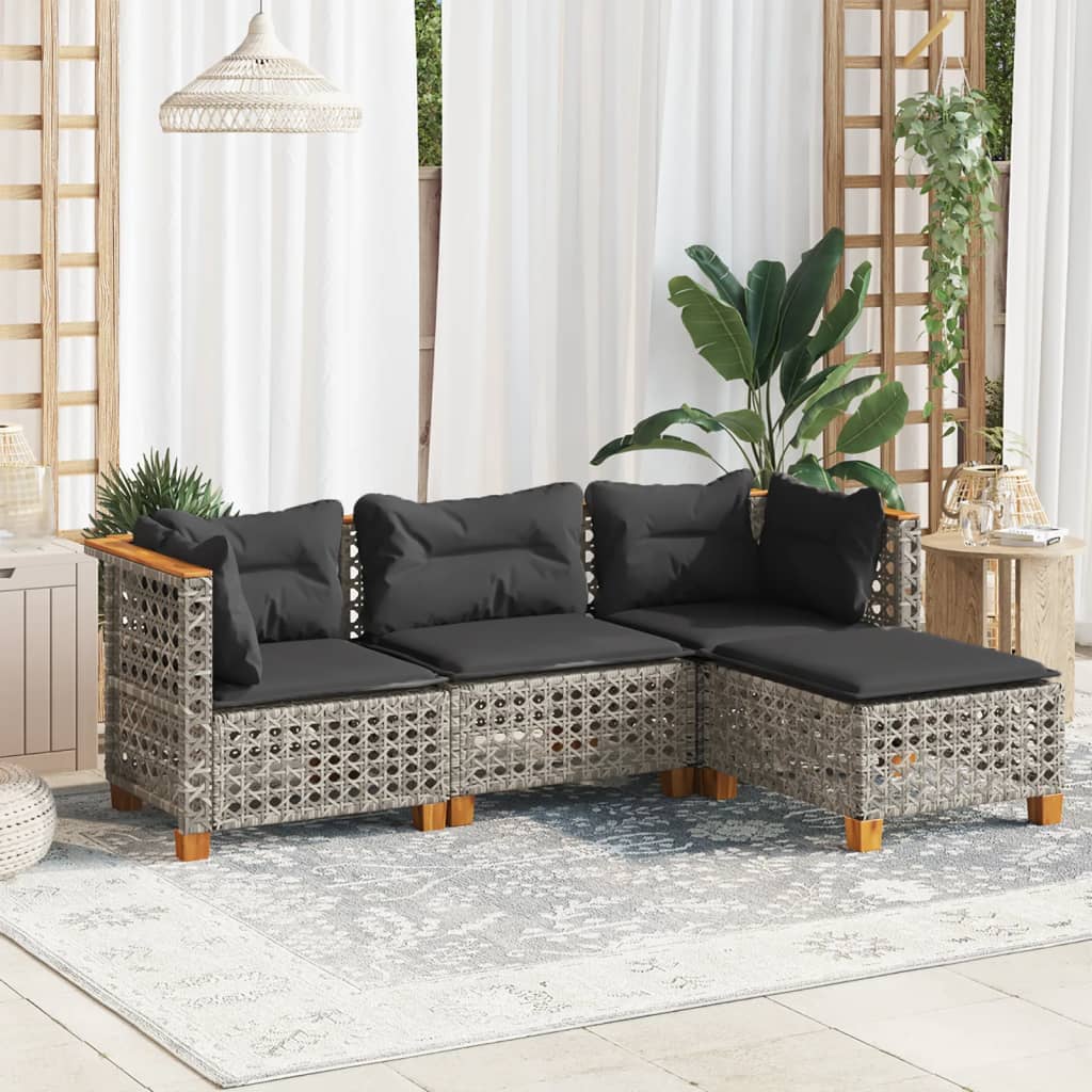Set Divani da Giardino 4 pz con Cuscini in Polyrattan Grigio | homemem39