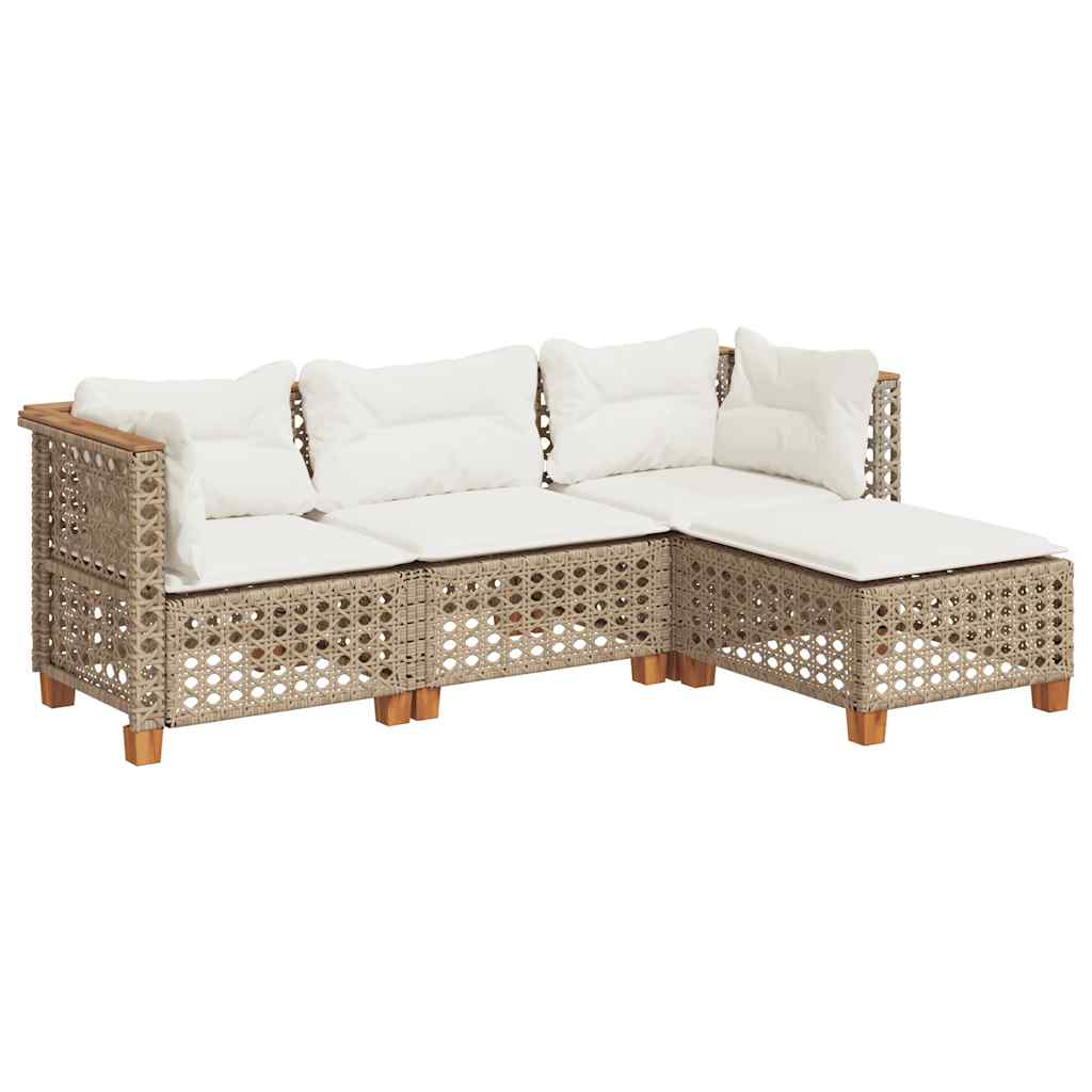Set Divano da Giardino 4 pz con Cuscini Beige in Polyrattan