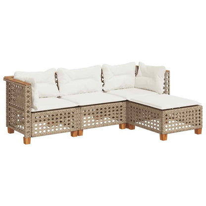 Set Divano da Giardino 4 pz con Cuscini Beige in Polyrattan