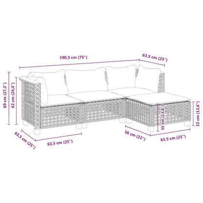 Set Divano da Giardino 4 pz con Cuscini Beige in Polyrattan