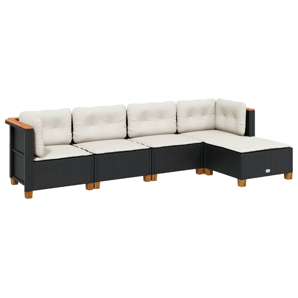 Set Divani da Giardino 5 pz con Cuscini in Polyrattan Nero | homemem39