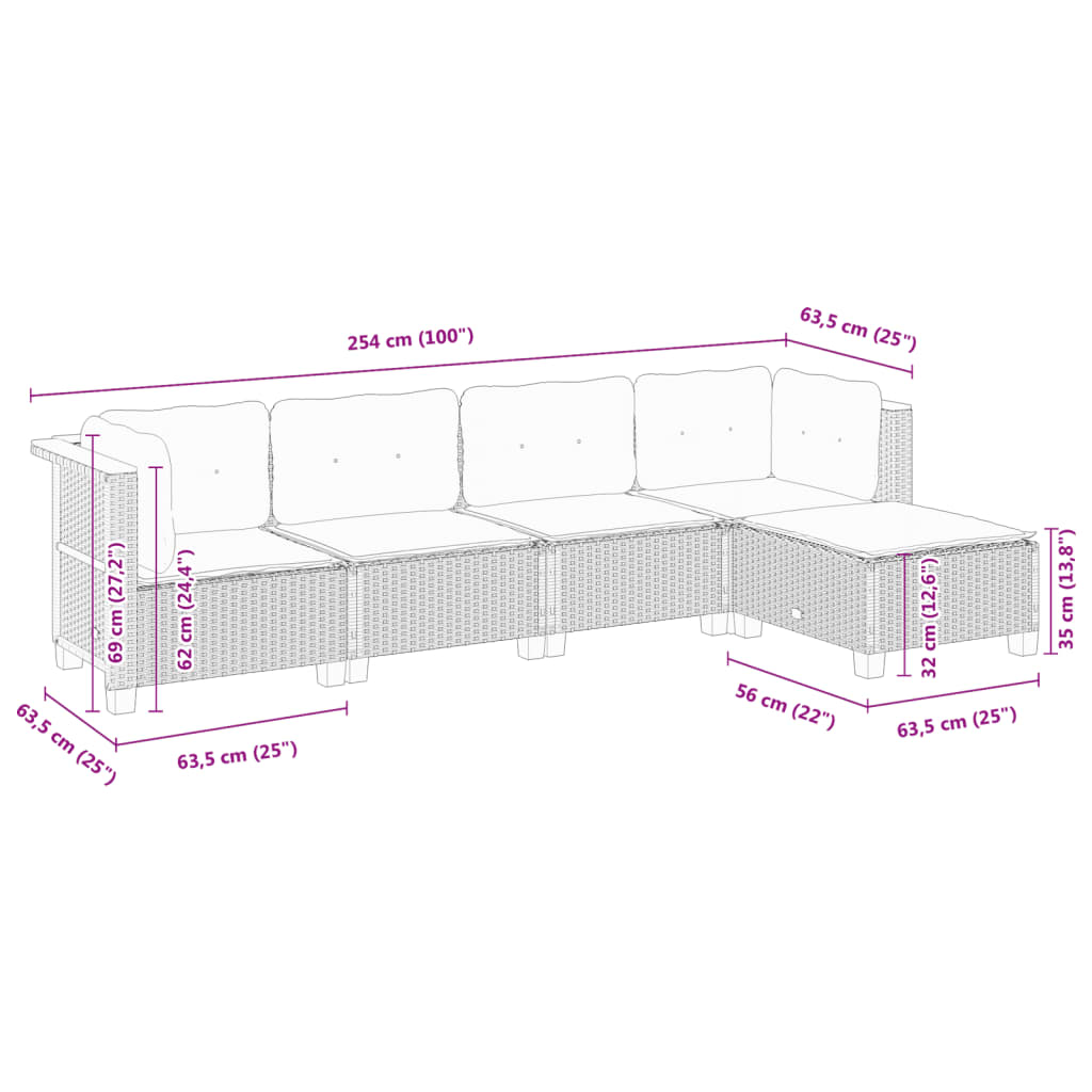 Set Divani da Giardino 5 pz con Cuscini in Polyrattan Nero | homemem39