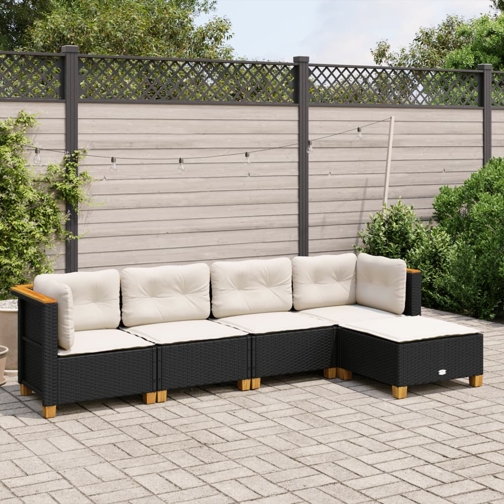 Set Divani da Giardino 5 pz con Cuscini in Polyrattan Nero | homemem39