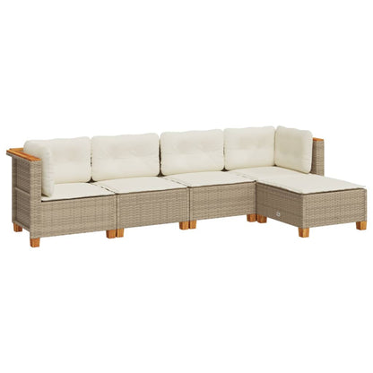 Set Divano da Giardino 5 pz con Cuscini Beige in Polyrattan - homemem39