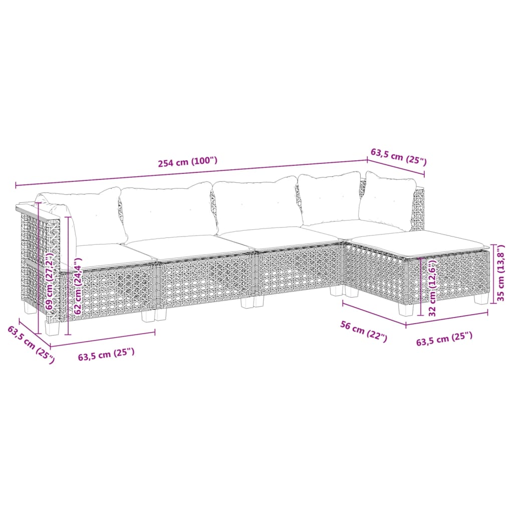 Set Divani da Giardino 5 pz con Cuscini in Polyrattan Nero | homemem39