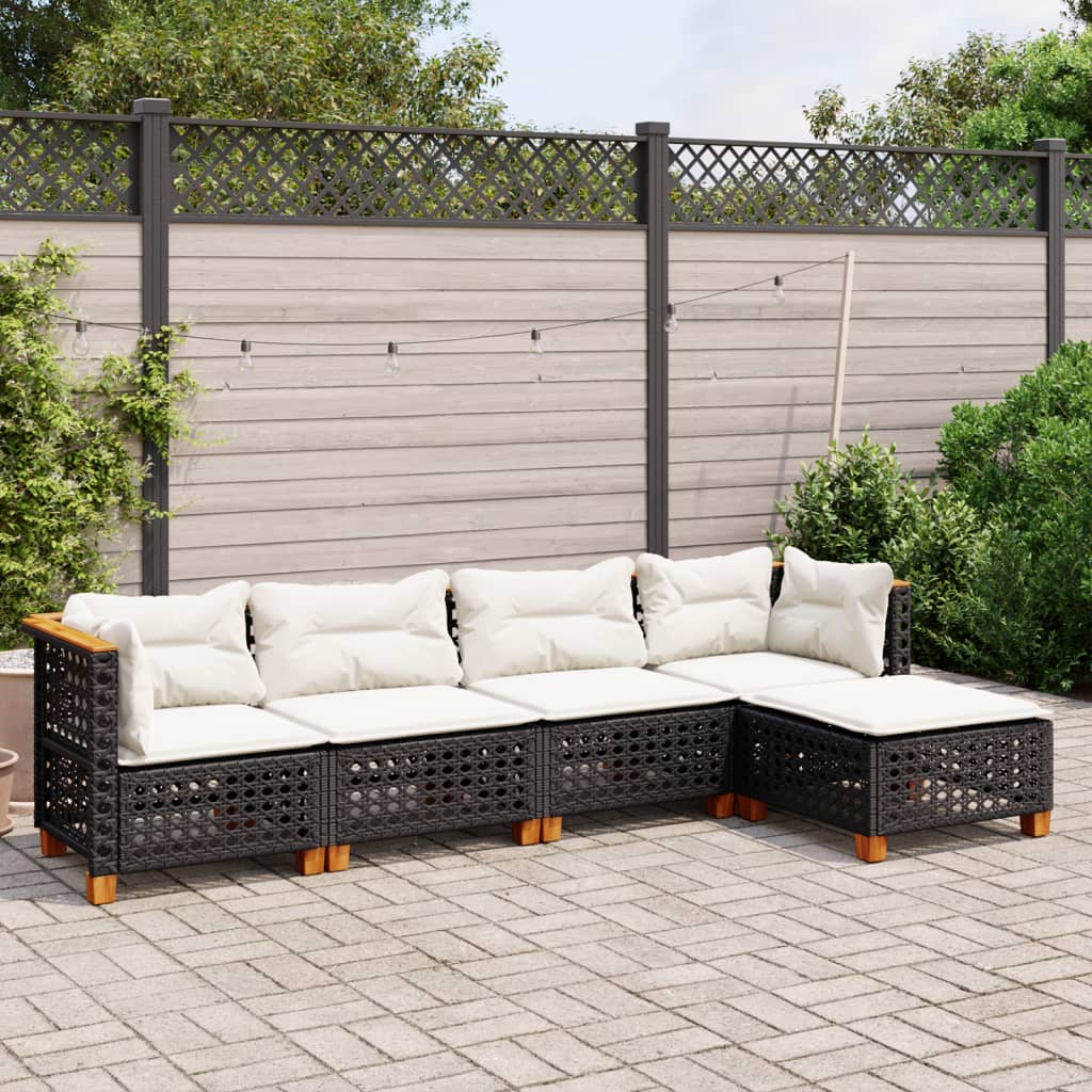 Set Divani da Giardino 5 pz con Cuscini in Polyrattan Nero - homemem39