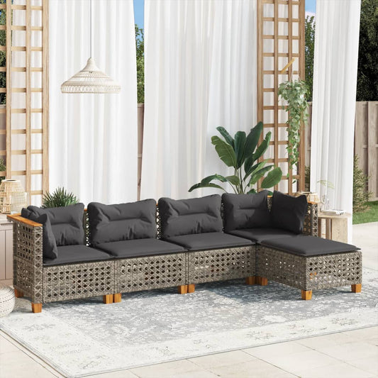 Set Divano da Giardino 5 pz con Cuscini Grigio in Polyrattan - homemem39
