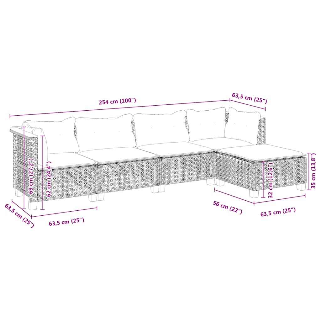 Set Divano da Giardino 5 pz con Cuscini Beige in Polyrattan | homemem39