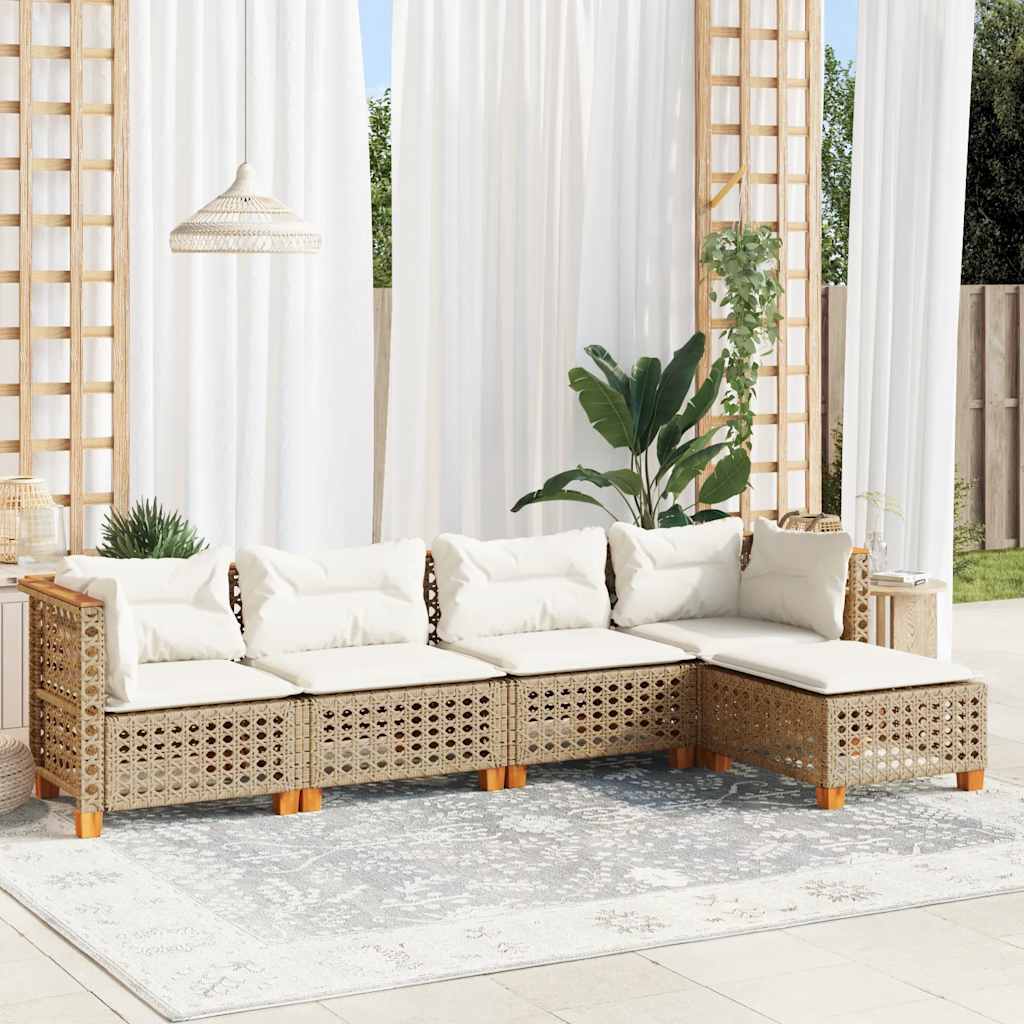 Set Divano da Giardino 5 pz con Cuscini Beige in Polyrattan | homemem39