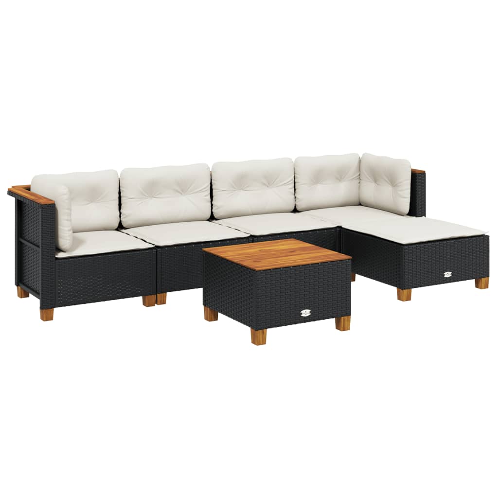 Set Divano da Giardino 6 pz con Cuscini Nero in Polyrattan | homemem39