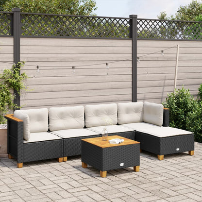 Set Divano da Giardino 6 pz con Cuscini Nero in Polyrattan - homemem39