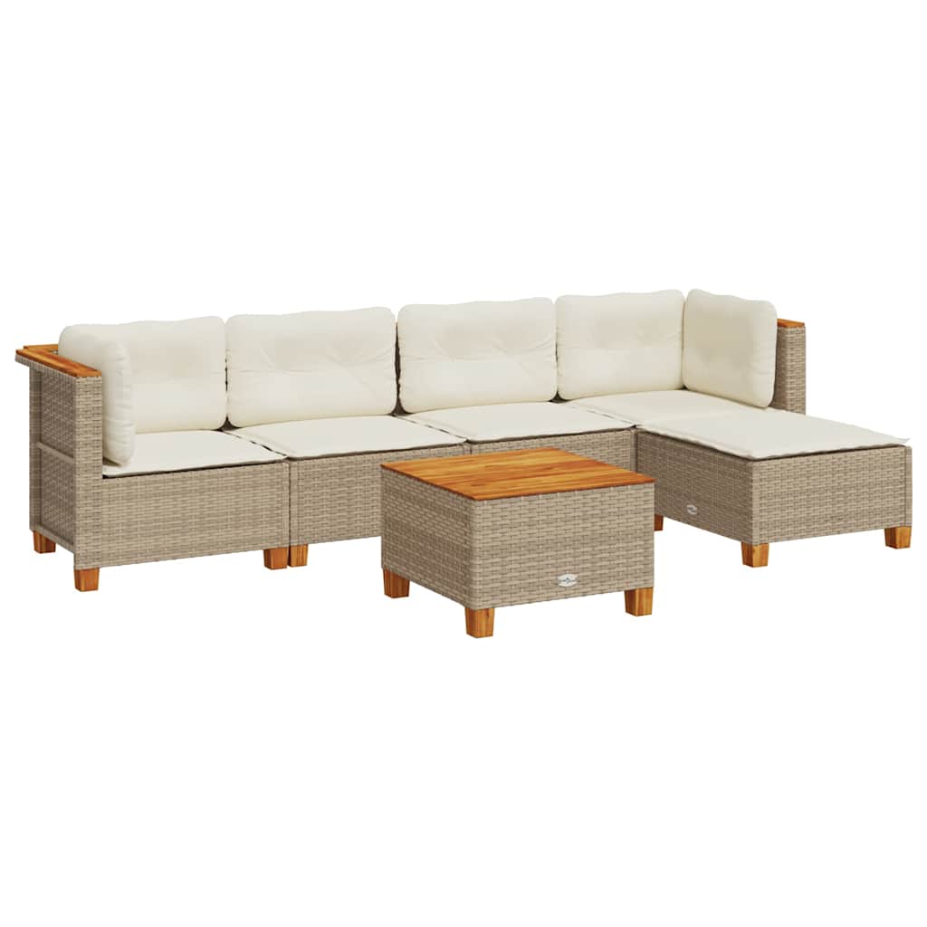 Set Divano da Giardino 6 pz con Cuscini Beige in Polyrattan - homemem39