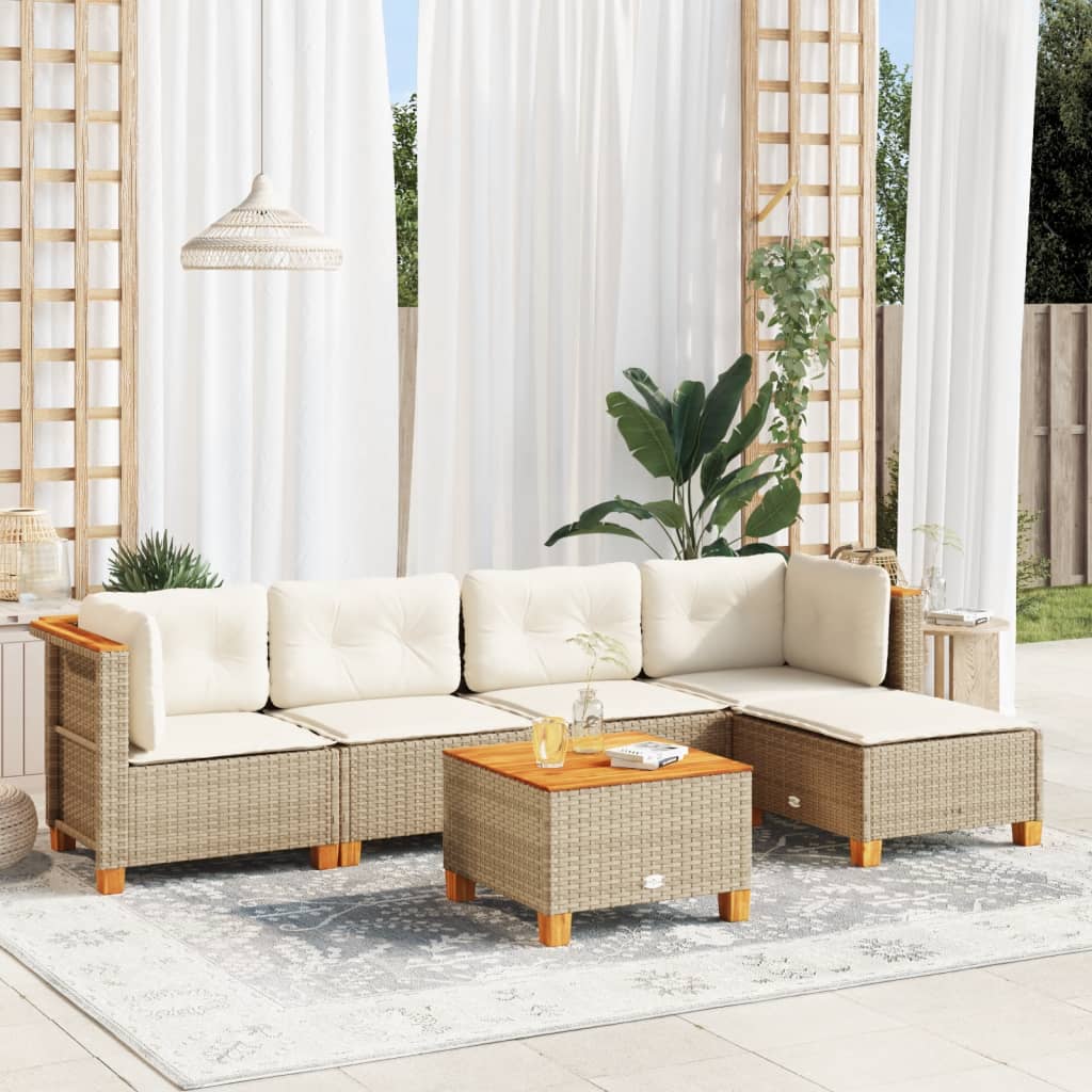 Set Divano da Giardino 6 pz con Cuscini Beige in Polyrattan - homemem39