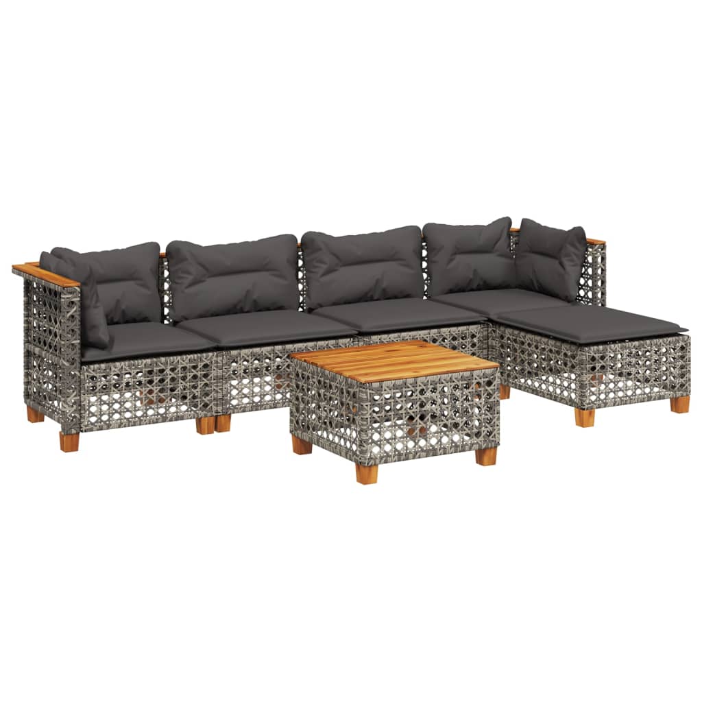 Set Divano da Giardino 6 pz con Cuscini Grigio in Polyrattan | homemem39