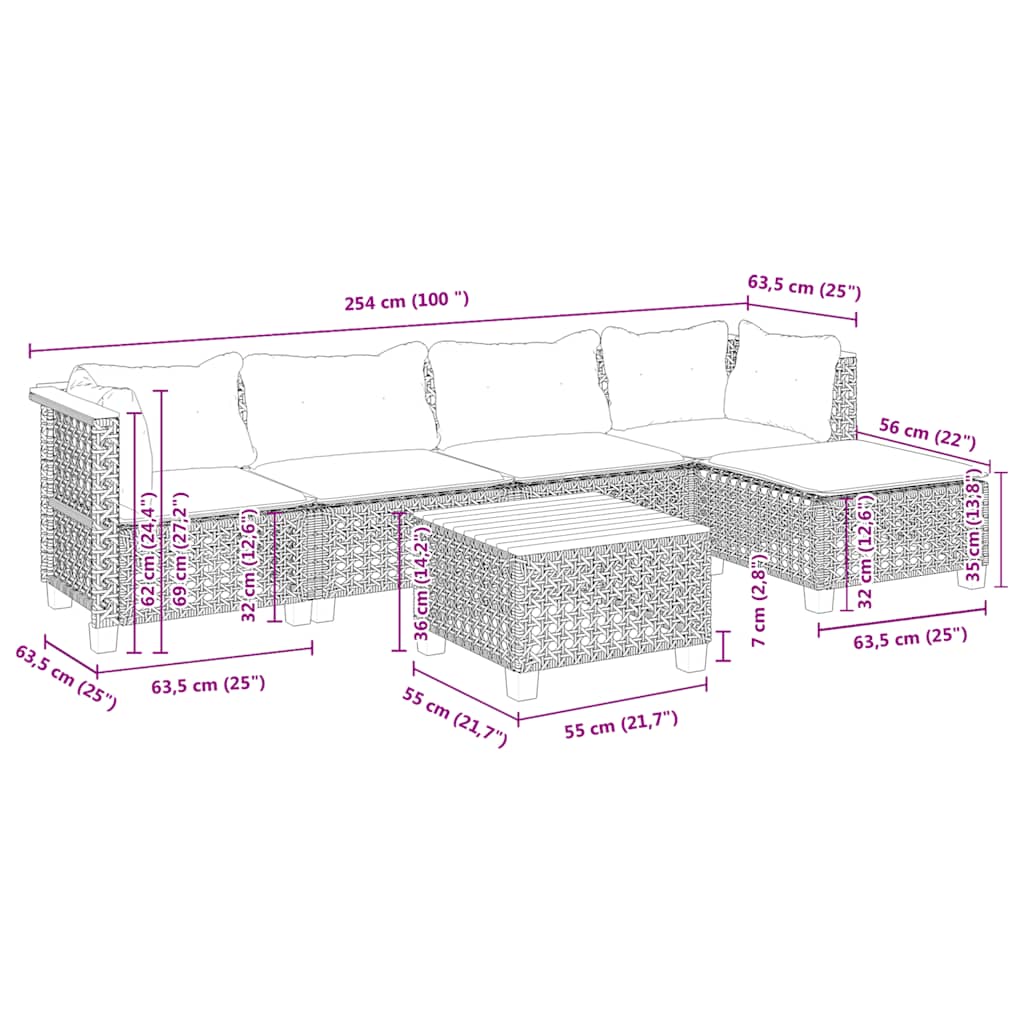 Set Divano da Giardino 6 pz con Cuscini Beige in Polyrattan