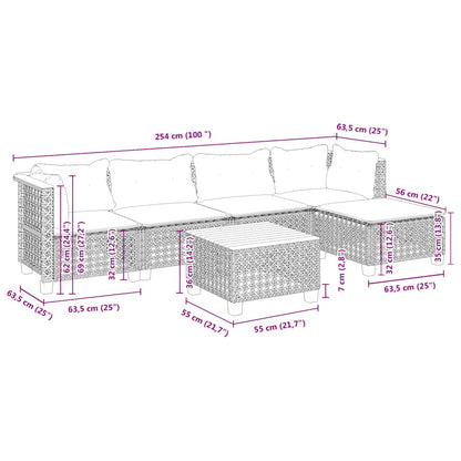 Set Divano da Giardino 6 pz con Cuscini Beige in Polyrattan