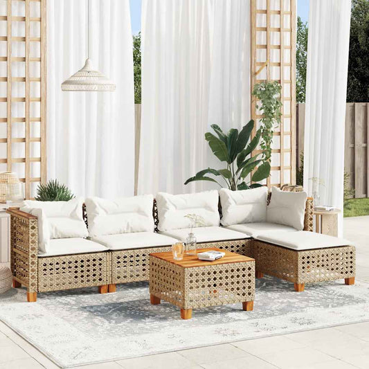 Set Divano da Giardino 6 pz con Cuscini Beige in Polyrattan