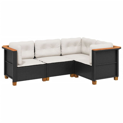Set Divani da Giardino 4 pz con Cuscini Nero in Polyrattan | homemem39