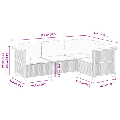 Set Divani da Giardino 4 pz con Cuscini Nero in Polyrattan | homemem39