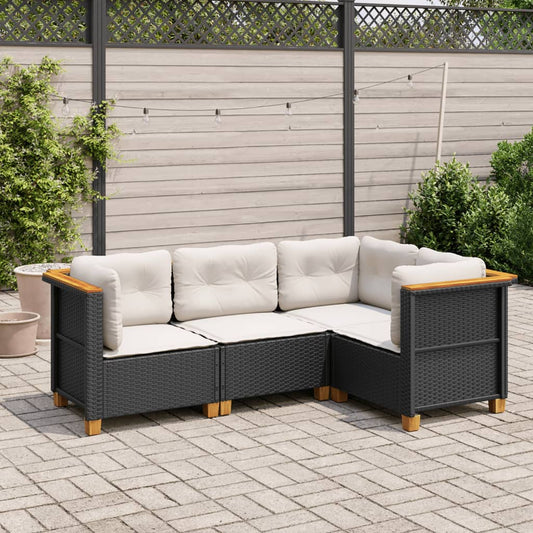 Set Divani da Giardino 4 pz con Cuscini Nero in Polyrattan - homemem39