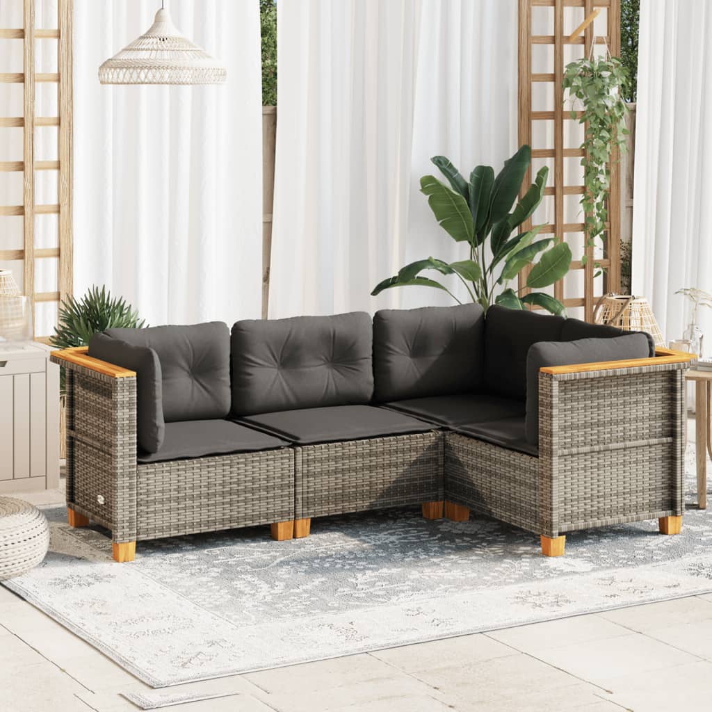 Set Divani da Giardino 4 pz con Cuscini in Polyrattan Grigio - homemem39