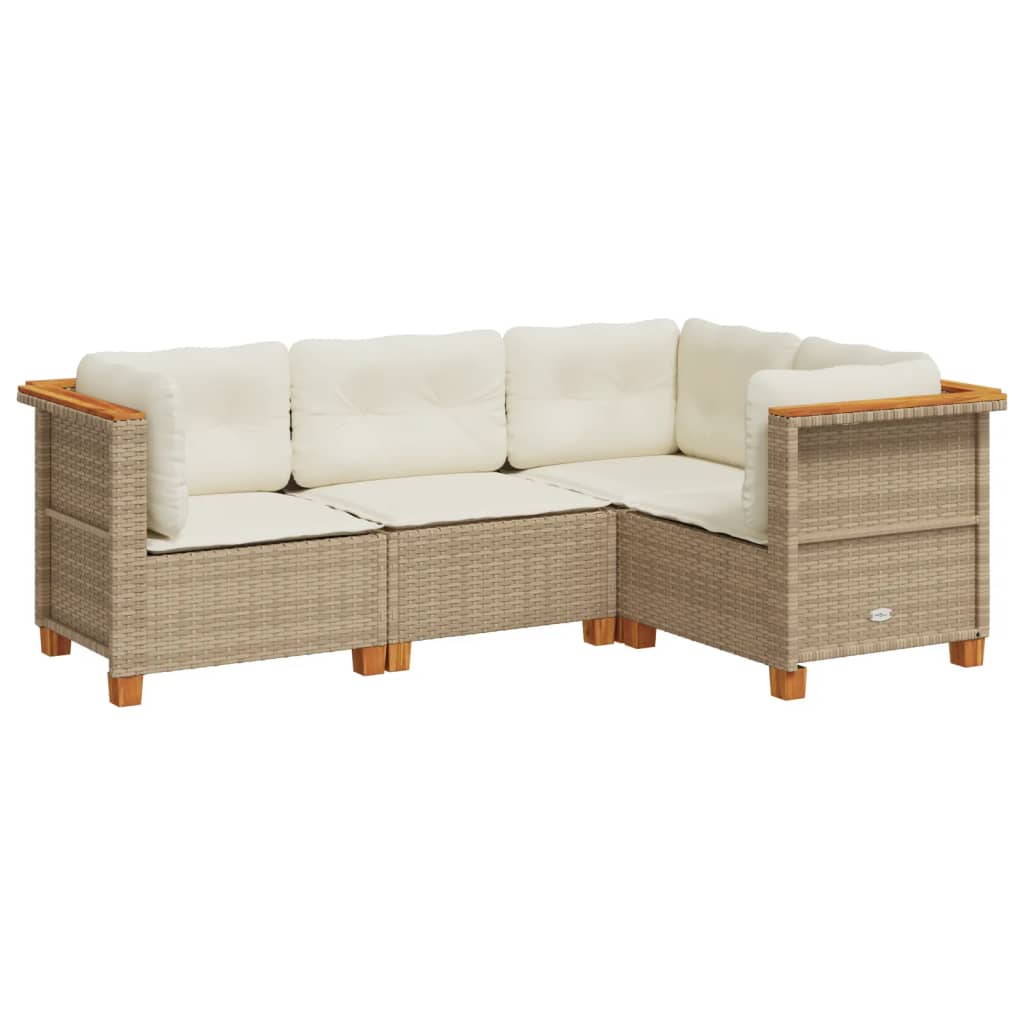 Set Divano da Giardino 4 pz con Cuscini Beige in Polyrattan - homemem39
