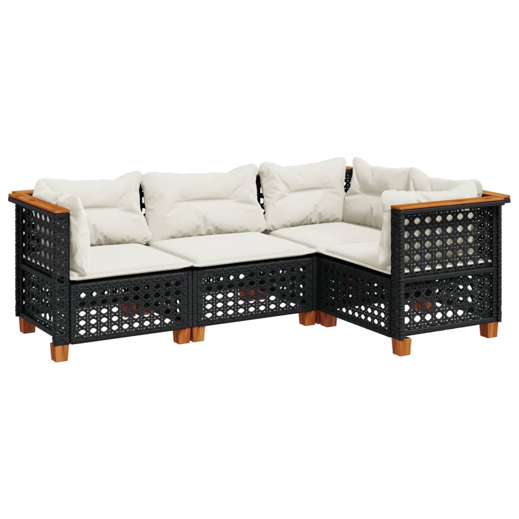 Set Divani da Giardino 4 pz con Cuscini Nero in Polyrattan | homemem39