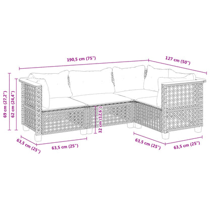 Set Divani da Giardino 4 pz con Cuscini Nero in Polyrattan | homemem39