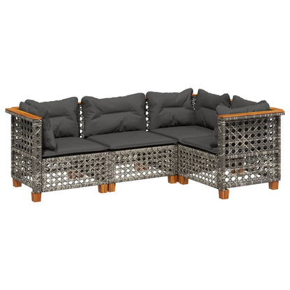 Set Divani da Giardino 4 pz con Cuscini in Polyrattan Grigio - homemem39