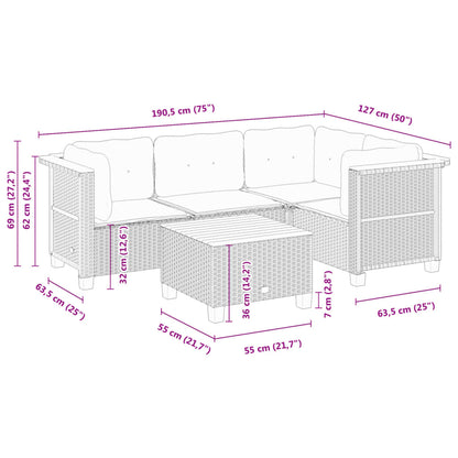 Set Divani da Giardino 5 pz con Cuscini in Polyrattan Nero | homemem39