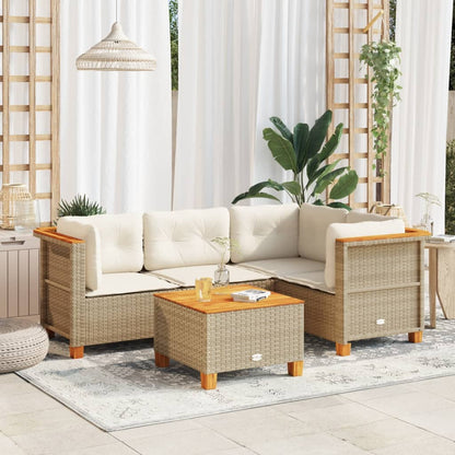 Set Divano da Giardino 5 pz con Cuscini Beige in Polyrattan - homemem39