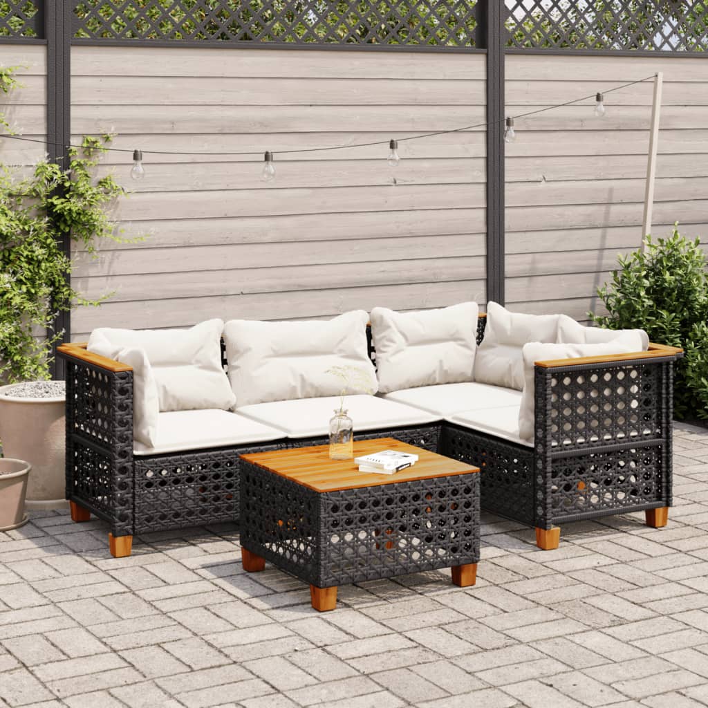 Set Divani da Giardino 5 pz con Cuscini in Polyrattan Nero - homemem39