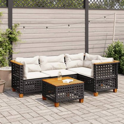 Set Divani da Giardino 5 pz con Cuscini in Polyrattan Nero - homemem39