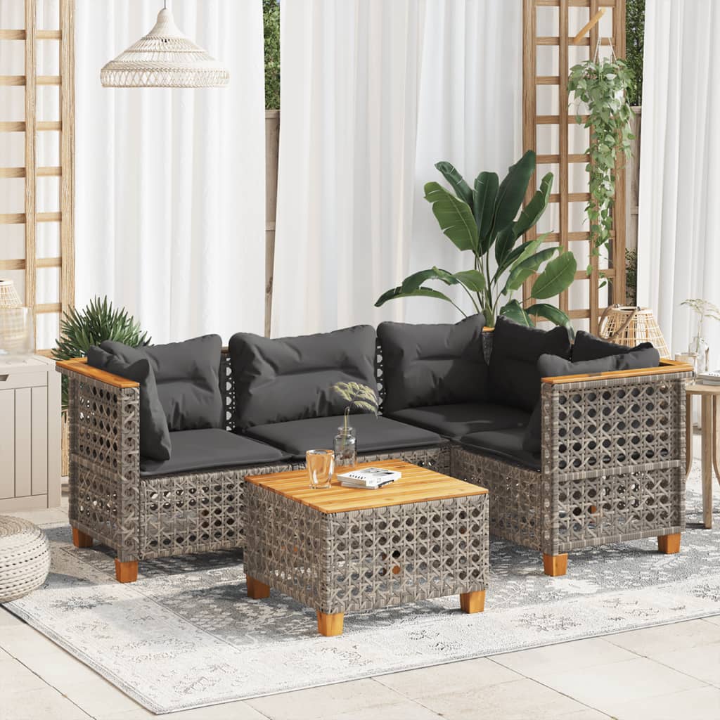 Set Divano da Giardino 5 pz con Cuscini Grigio in Polyrattan - homemem39