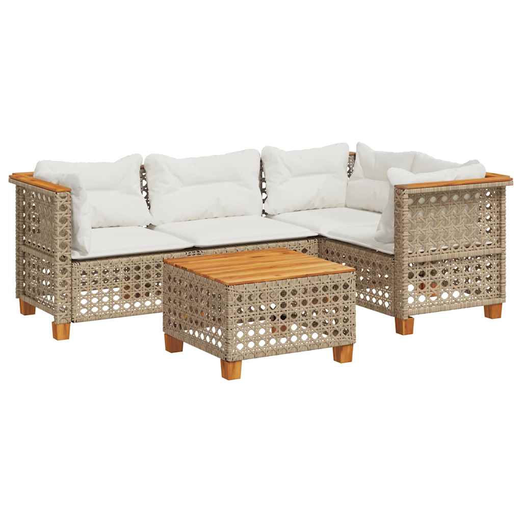 Set Divano da Giardino 5 pz con Cuscini Beige in Polyrattan - homemem39