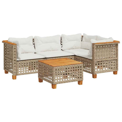 Set Divano da Giardino 5 pz con Cuscini Beige in Polyrattan - homemem39