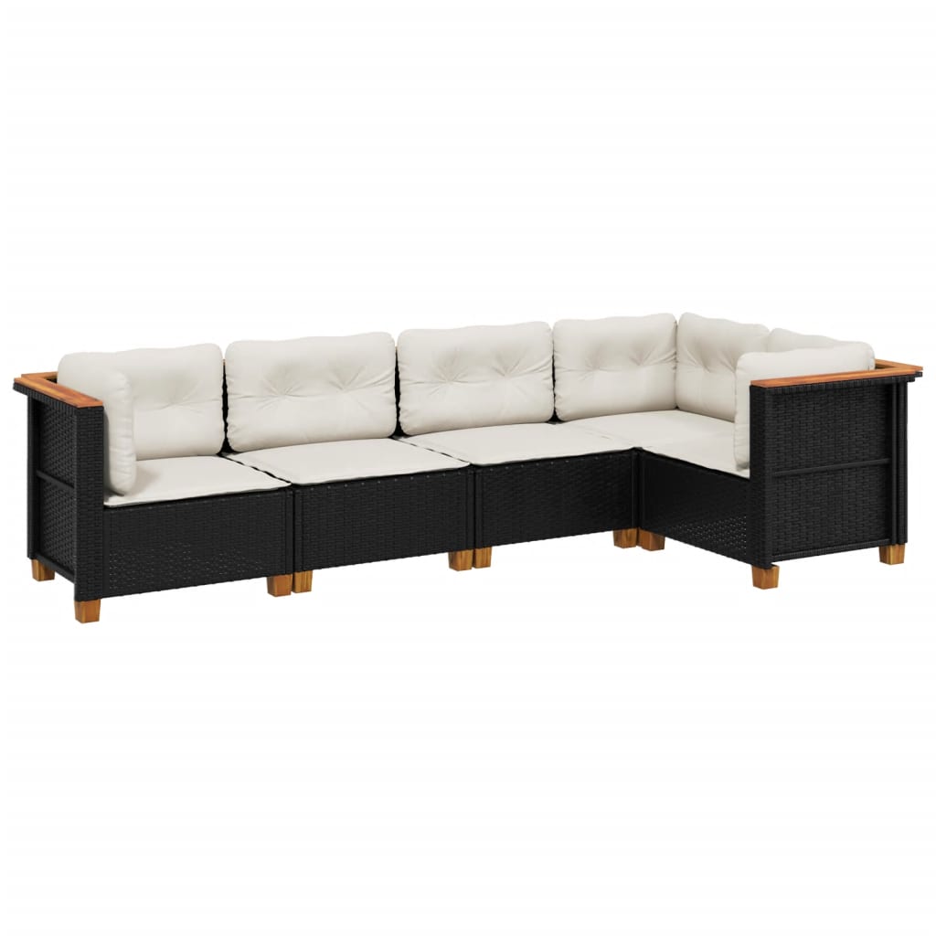 Set Divani da Giardino 5 pz con Cuscini in Polyrattan Nero | homemem39