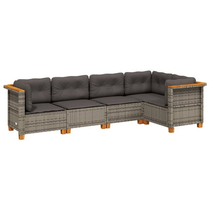 Set Divano da Giardino 5 pz con Cuscini Grigio in Polyrattan