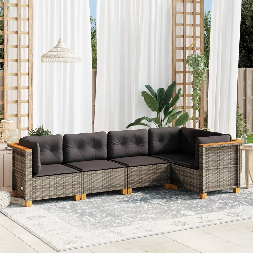 Set Divano da Giardino 5 pz con Cuscini Grigio in Polyrattan - homemem39