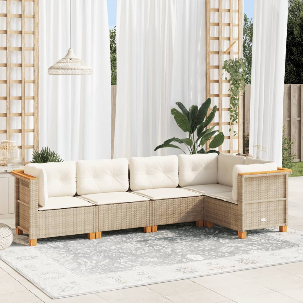 Set Divano da Giardino 5 pz con Cuscini Beige in Polyrattan - homemem39