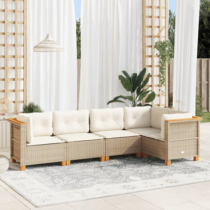 Set Divano da Giardino 5 pz con Cuscini Beige in Polyrattan - homemem39