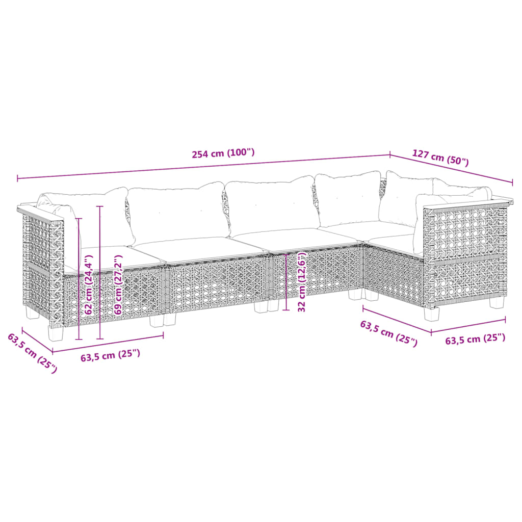 Set Divani da Giardino 5 pz con Cuscini in Polyrattan Nero | homemem39