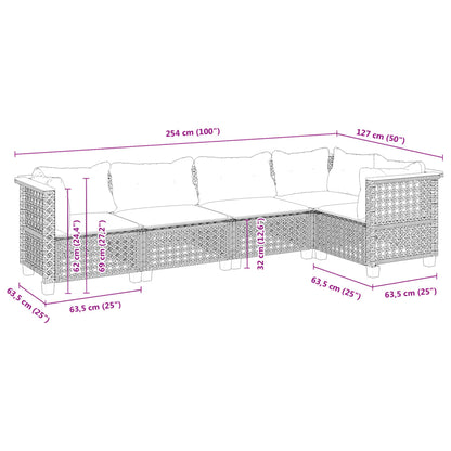 Set Divani da Giardino 5 pz con Cuscini in Polyrattan Nero | homemem39